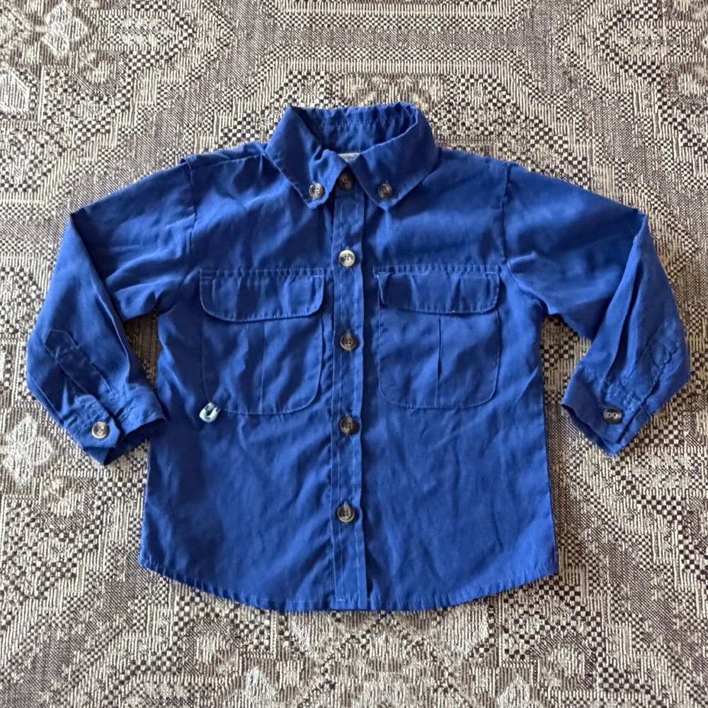 Prodoh Fishing Shirt Kids 12M Blue‎ Long Sleeve Vented Back Outdoors Button Down